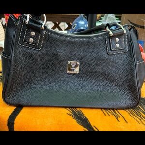 MCM Black Leather Shoulder Bag with Silver Accents